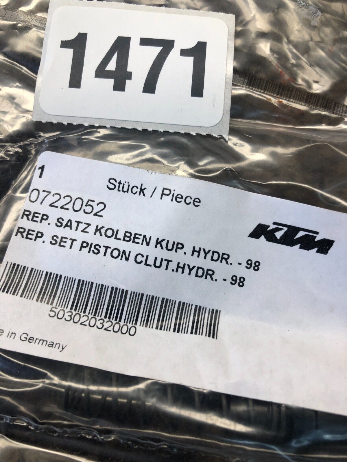 NOS OEM KTM Hydraulic Clutch Piston Repair Kit Germany 50302032000